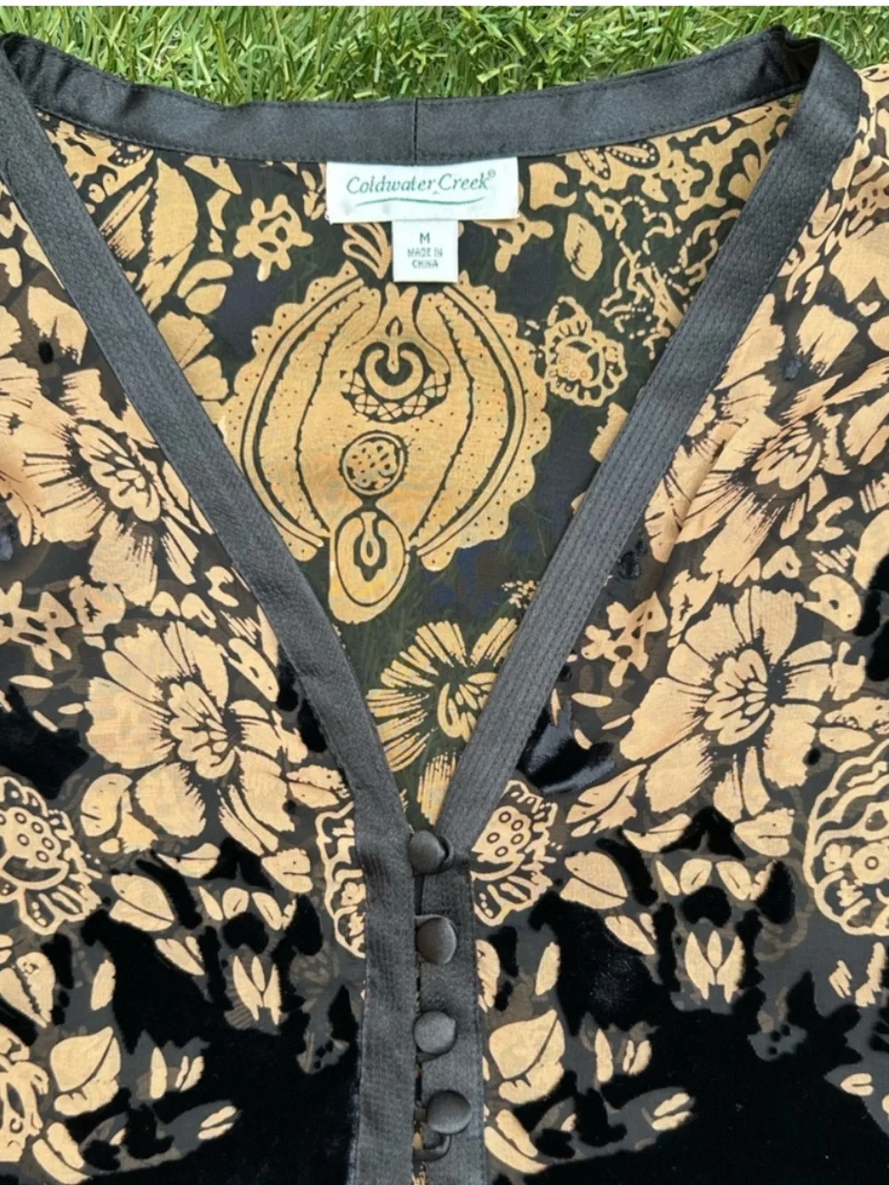 Vintage Y2K WhimsyGoth Fairy Floral Velvet Silk Burnout Kimono Cardigan Medium - Picture 2 of 12